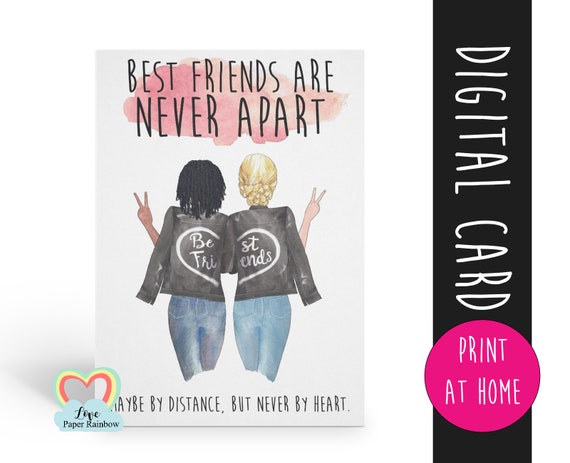 best friends are never apart, best friend card printable, digital best friend card, electronic best friend birthday card, diy best friend