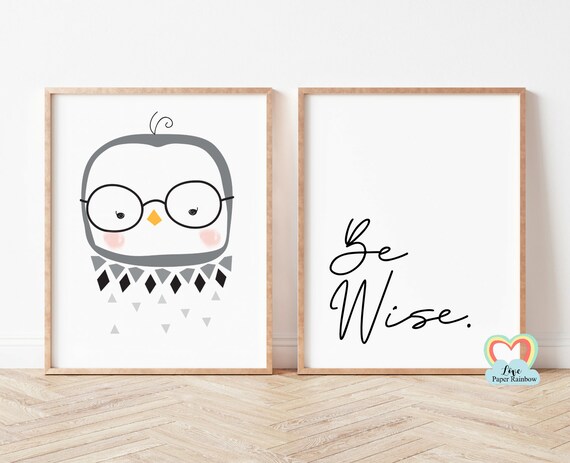 be wise nursery print, owl nursery print, black and white nursery prints, nursery quote, baby boy gift, woodland theme, cute nursery art