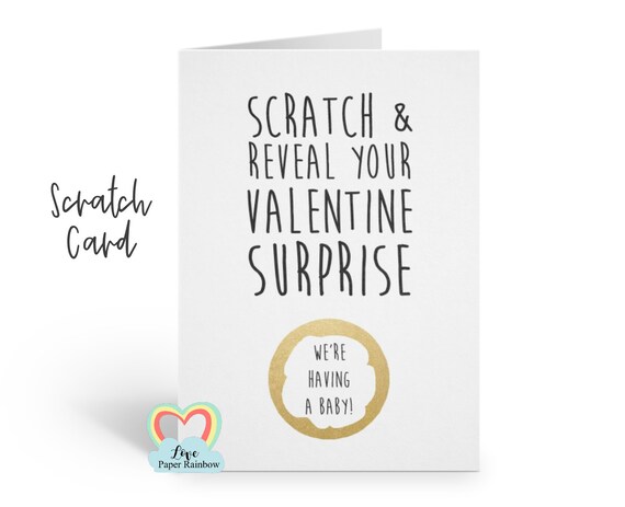valentine pregnancy announcement, we're having a baby, pregnancy scratch card, valentine's day surprise, valentine surprise scratch card