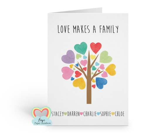 love makes a family, family card, mother's day card, adoption card, new family card, grandma card, family tree card, card for grandma