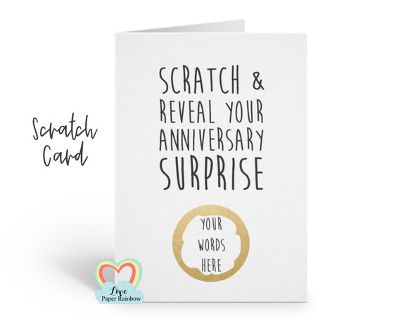 anniversary surprise, surprise card, scratch card, surprise scratch card, anniversary scratch card, personalised card, anniversary gift