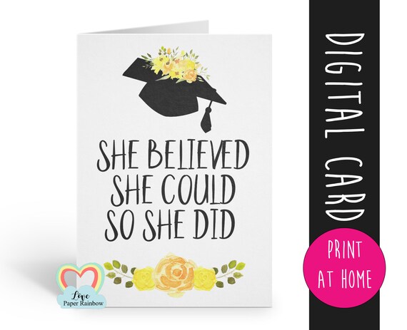 graduation card printable class of 2018 she believed she could so she did graduation card digital download graduation printable