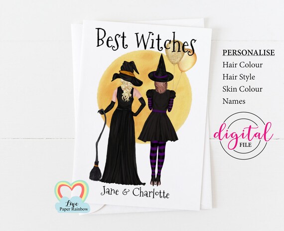 custom halloween card, halloween birthday card printable, best witches, best witches birthday card, diy halloween card, best friend