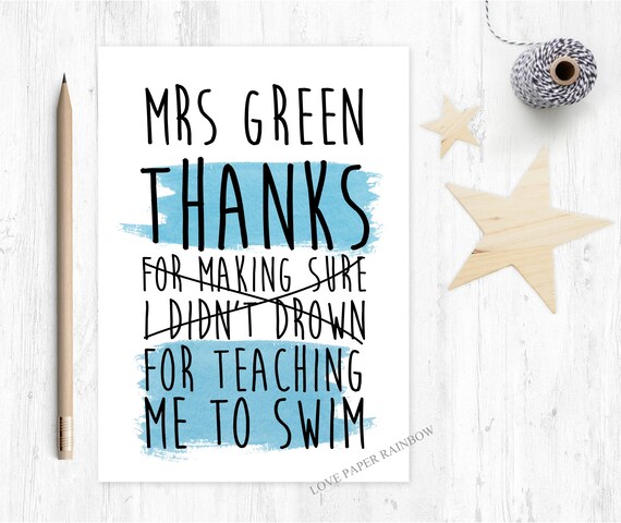 swimming teacher card funny thanks for teaching me how to swim personalised custom