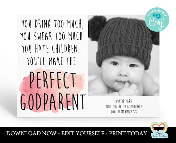 personalized godmother card printable | will you be my godfather | godparents proposal | godmother photo card | funny godparents proposal
