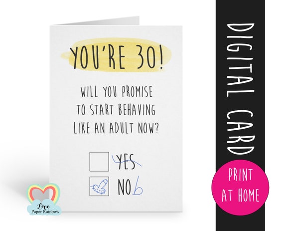 PRINTABLE 30th birthday card digital download funny 30th birthday card instant download rude 30th birthday card printable grow up