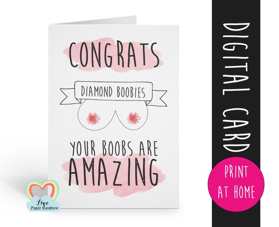 PRINTABLE breastfeeding card, diamond boobies, your boobs are amazing, amazing boobs, congratulations breastfeeding card, instant download