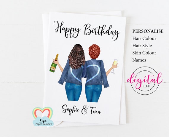 custom birthday card printable personalized birthday card digital download best friend birthday card diy happy birthday sister champagne