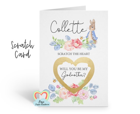 rabbit godmother card, godfather scratch card, will you be my godparents, guide parent card, godmother proposal easter, floral