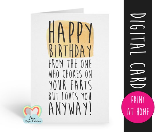 PRINTABLE birthday card funny birthday card digital download fart birthday card printable birthday card instant download boyfriend