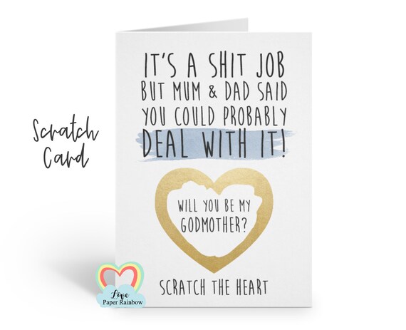 funny godmother card, godmother scratch card, godfather scratch card, it's a shit job, will you be my godparents, rude godmother card