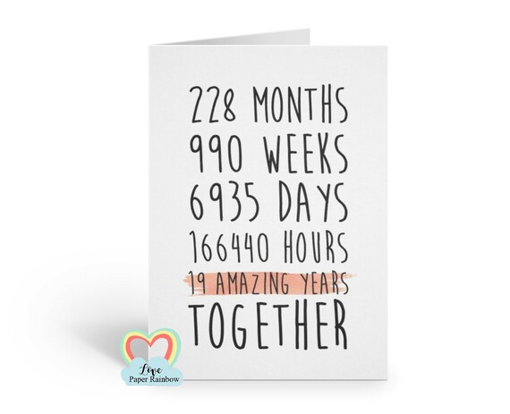 19th anniversary card, 19th wedding anniversary card, 19 amazing years, 19 years together, valentines card, gay anniversary card
