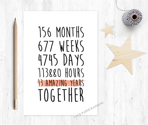 13th anniversary card, 13th wedding anniversary card, 13 years together, 13 amazing years, valentines card, gay anniversary card