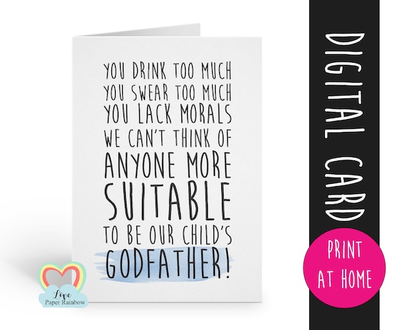 funny will you be my godfather card printable, godfather card, printable godfather card, godfather proposal printable, funny godfather card