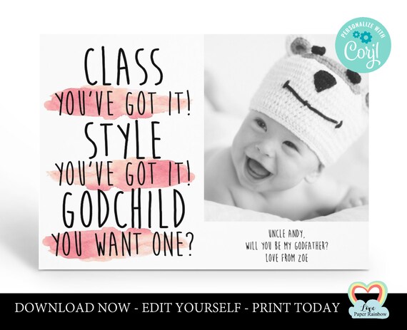 personalized godmother card printable | will you be my godfather | godparents proposal | godmother photo card | funny godparents proposal