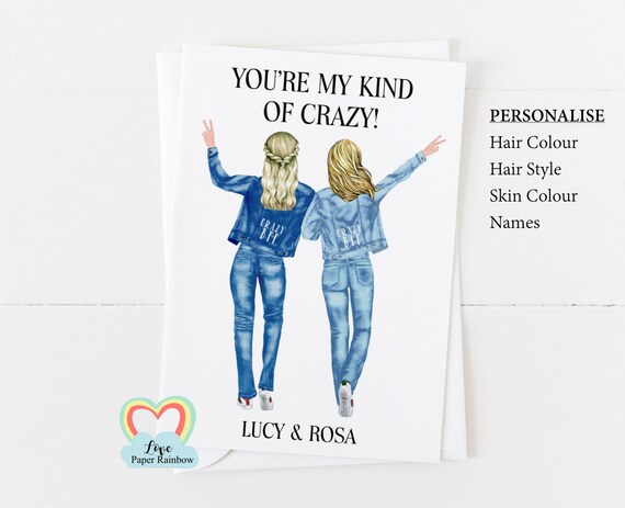 personalised best friend card, best friend birthday card best friend quote best friend personalised gift crazy best friends print