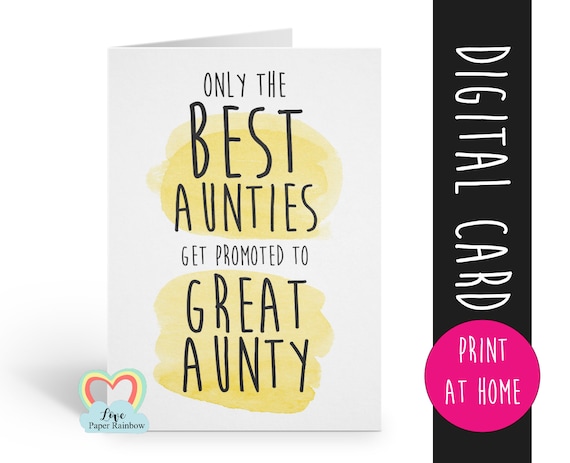 only the best aunties get promoted to great aunty PRINTABLE you're going to be a great aunt pregnancy reveal love paper rainbow i'm pregnant