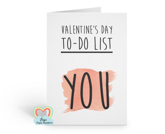 funny valentine card, rude valentine card, valentine's day to do list, girlfriend, boyfriend, cheeky valentine card,