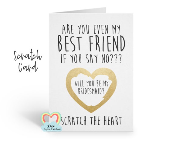 funny bridesmaid card will you be my bridesmaid scratch card maid of honour scratch card best friend quote proposal love paper rainbow