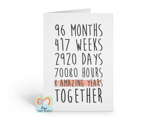 8th anniversary card, 8th wedding anniversary card, 8 years together, 8 amazing years, gay anniversary card, valentines card, boyfriend card