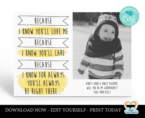 personalized godparents card template will you be my godparents instant download photo godparents card editable godparents poem corjl card