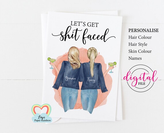 get drunk birthday card printable best friend cocktails birthday card diy let's get shit faced funny birthday card digital pdf sisters