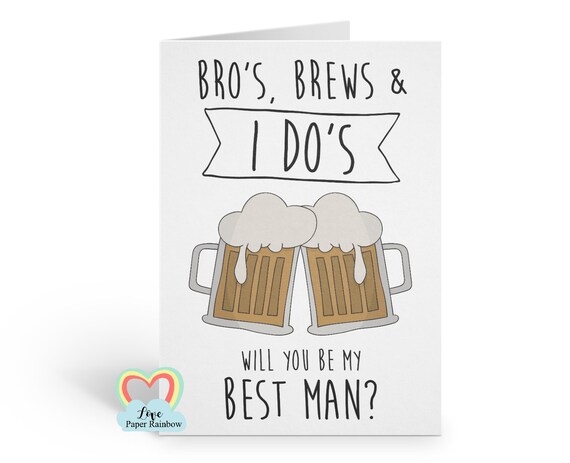 best man card, funny best man card, bros brews and I dos, usher card, will you be my usher, groomsman card, beer best man card,