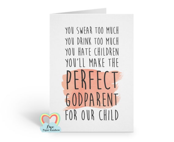funny will you be my godparents card, funny will you be my godmother, funny will you be my godfather, inappropriate godparent printed card