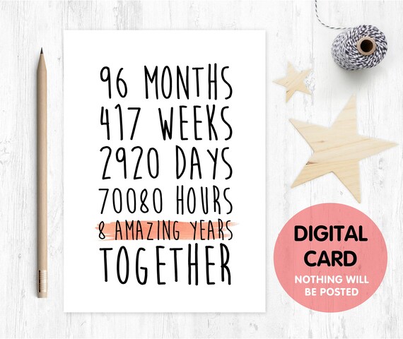 PRINTABLE 8th anniversary card, 8th wedding anniversary card, 8 years together, 8 amazing years, gay anniversary card, valentines card,