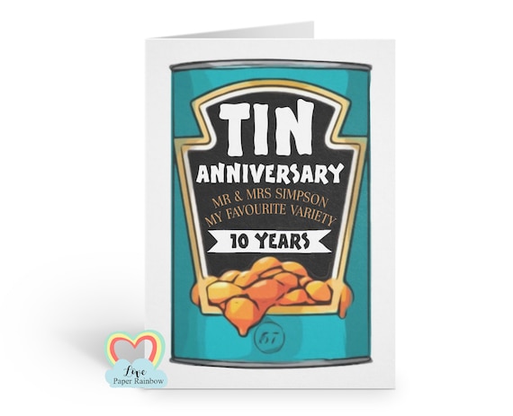 10th anniversary card, tin anniversary card, personalised 10th anniversary card, 10th wedding anniversary card, funny 10th anniversary card