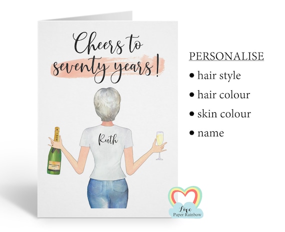 friend 70th birthday card, personalised 70th birthday card, cheers to 70 years, best friend 70th, love paper rainbow