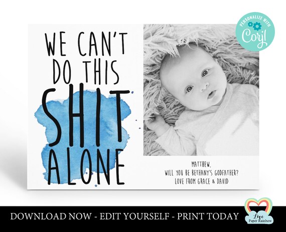 godparents card printable | we can't do this shit alone | photo card | will you be my godmother | personalized godmother card printable