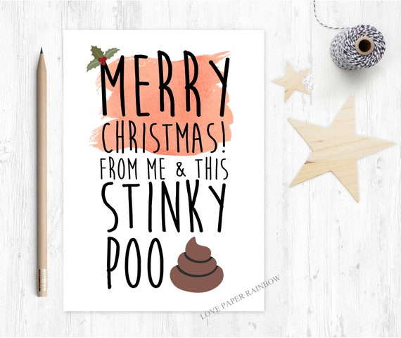 poo christmas card, rude christmas card, funny christmas card, kids christmas cards, merry christmas from me and this stinky poo, naughty