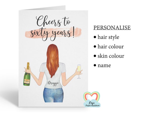 friend 60th birthday card, personalised 60th birthday card, cheers to 60 years, best friend 60th, love paper rainbow