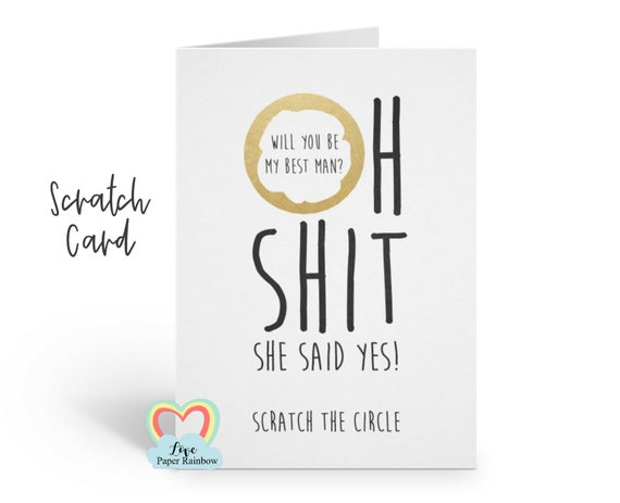 will you be my best man scratch card funny best man proposal will you be my usher oh shit she said yes love paper rainbow inappropriate rude