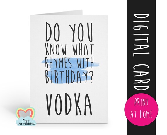PRINTABLE birthday card, vodka birthday card printable, instant download birthday card, funny birthday card, vodka birthday card digital