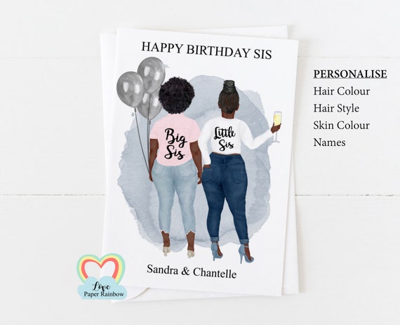 sister birthday card, little sister birthday card, big sister birthday card, big sis little sis, personalised sister birthday card,