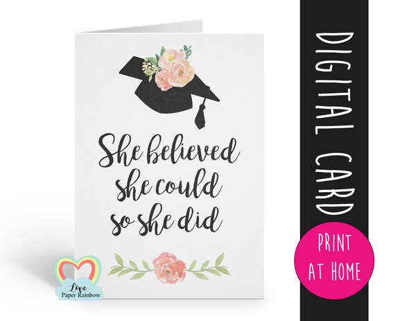 graduation card printable class of 2018 she believed she could so she did graduation card digital download graduation printable