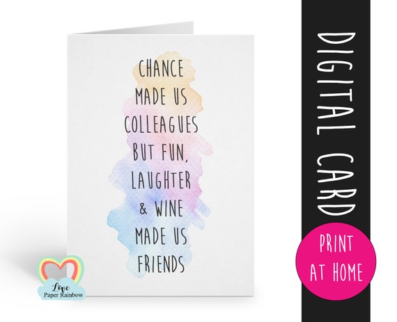 colleague card instant download | funny quote | chance made us colleagues | thank you | card for friend | wine made us friends | printable