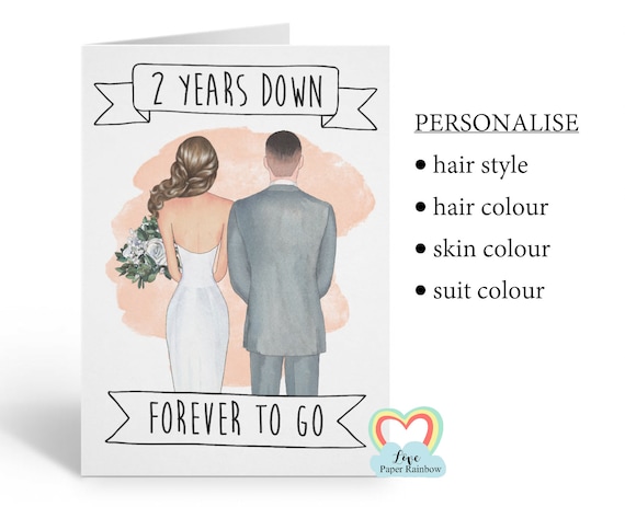 personalised 2nd wedding anniversary card, personalised anniversary card, 2 years down forever to go, personalised couples card, mr and mrs