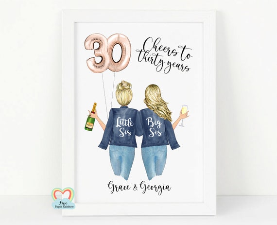 sister 40th birthday print, personalised 40th birthday gift, sister 40th birthday gift, big sis little sis, sister birthday print