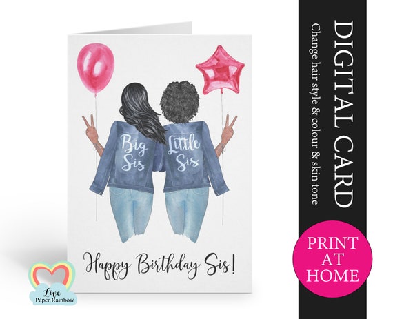 African american birthday card printable customizable sister birthday card big sister birthday little sister birthday digital pdf