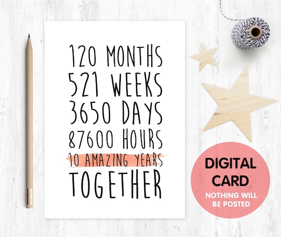 PRINTABLE 10th anniversary card, 10th wedding anniversary card, 10 years together, 10 amazing years, valentines card, gay anniversary card,