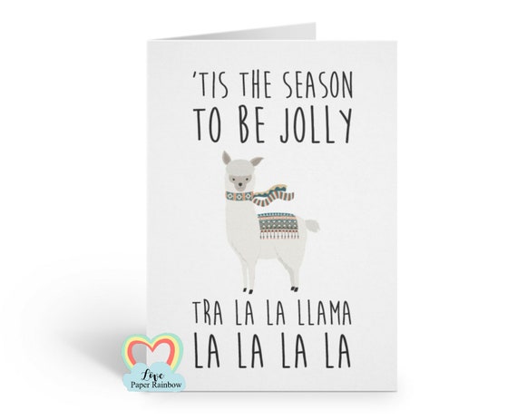 llama christmas card, funny christmas card, alpaca christmas card, tis the season to be jolly, animal christmas card, pun christmas card