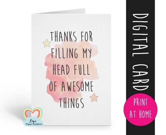 PRINTABLE teacher card, thanks teacher card, thank you teacher, teacher appreciation card, teaching assistant card, childminder