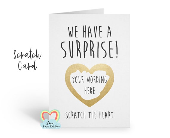 surprise card, surprise scratch card, we have a surprise card, pregnancy scratch card, birthday surprise card, I'm pregnant card,
