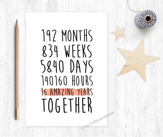 16th anniversary card, 16th wedding anniversary card, 16 amazing years, 16 years together, gay anniversary card, valentines day card