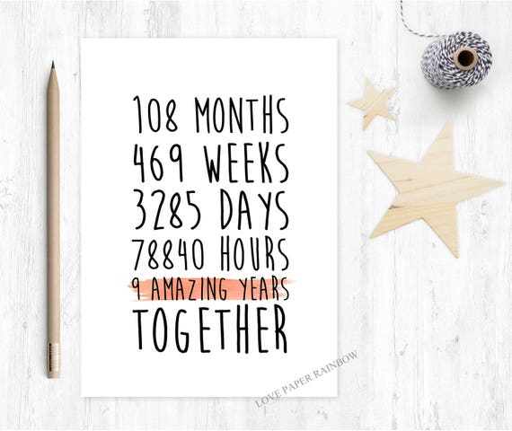 9th anniversary card, 9th wedding anniversary card, 9 years together, 9 amazing years, valentines card, gay anniversary card, boyfriend card