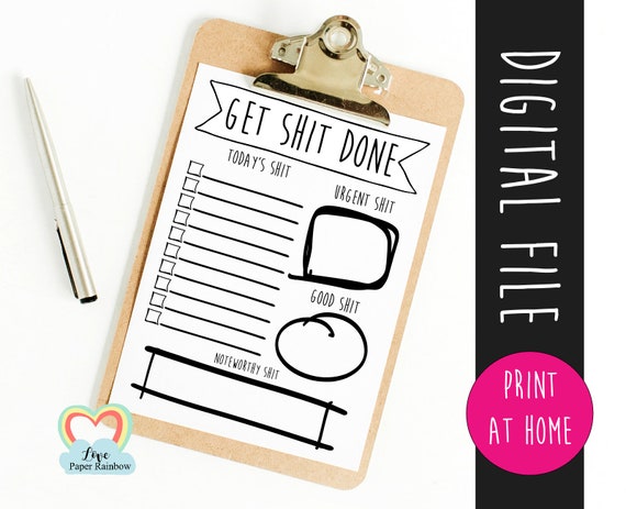 Get shit done printable to do list, half sheet, daily to-do list, instant download, letter, a4, a5 daily planner printable, to do list