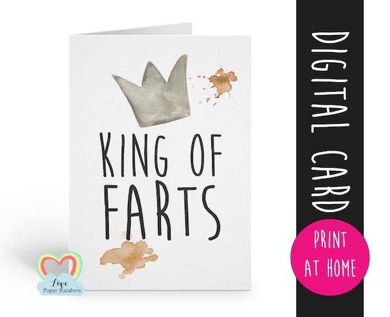 fart card printable king of farts funny father's day card instant download rude valentine card printable boyfriend card love card birthday